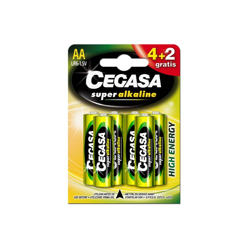 PILA CEGASA:  SUPER ALKALINE TIPO AA R6•1 5V (Pack 4   2 gratis) Ref.329058-01