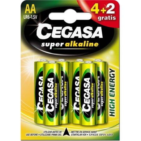 PILA CEGASA:  SUPER ALKALINE TIPO AA R6•1 5V (Pack 4   2 gratis) Ref.329058-01