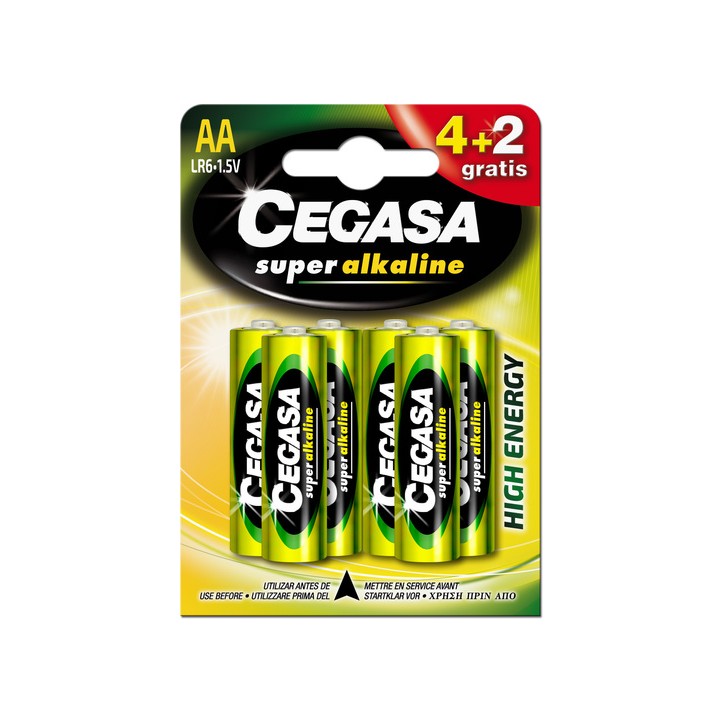 PILA CEGASA:  SUPER ALKALINE TIPO AA R6•1 5V (Pack 4   2 gratis) Ref.329058-01