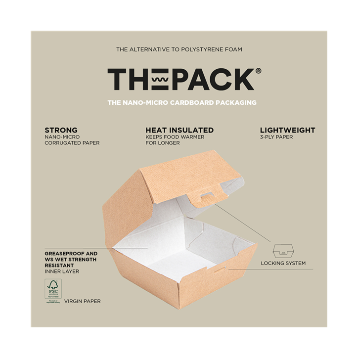 ECOLINE CARTON: HAMBURGUESA CAJA KRAFT EXTRA ALTA 150X140Xh95mm. (50 uds.) Ref.234.17