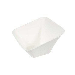 VAJILLA CATERING SERIE PULPA: MINI CUENCO CUADRADO SLOPE BLANCO 6 5X6 5Xh4 5cm. (50 Uds.) 100% Cana de Azucar Ref.2046