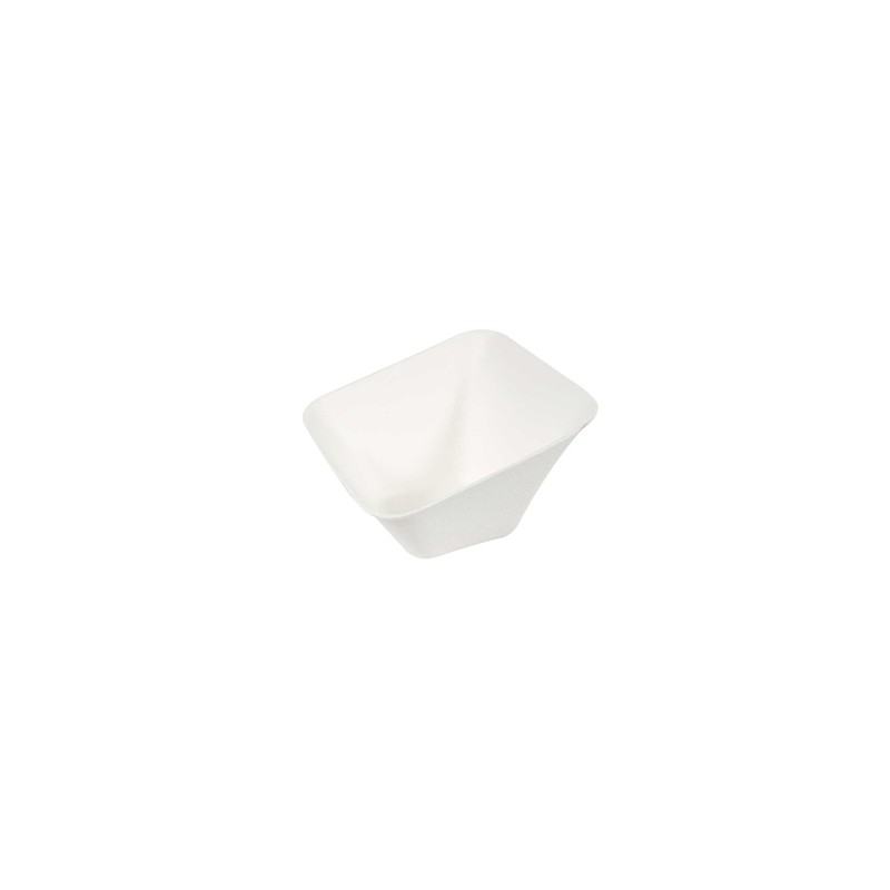 VAJILLA CATERING SERIE PULPA: MINI CUENCO CUADRADO SLOPE BLANCO 6 5X6 5Xh4 5cm. (50 Uds.) 100% Cana de Azucar Ref.2046