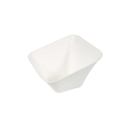 VAJILLA CATERING SERIE PULPA: MINI CUENCO CUADRADO SLOPE BLANCO 6 5X6 5Xh4 5cm. (50 Uds.) 100% Cana de Azucar Ref.2046