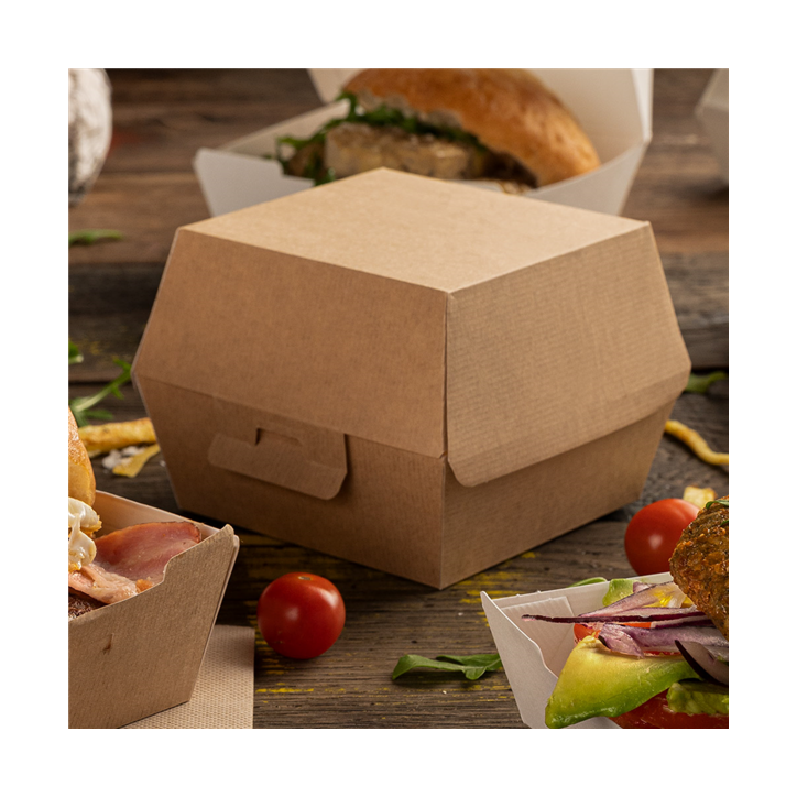 ECOLINE CARTON: HAMBURGUESA CAJA KRAFT EXTRA ALTA 150X140Xh95mm. (50 uds.) Ref.234.17