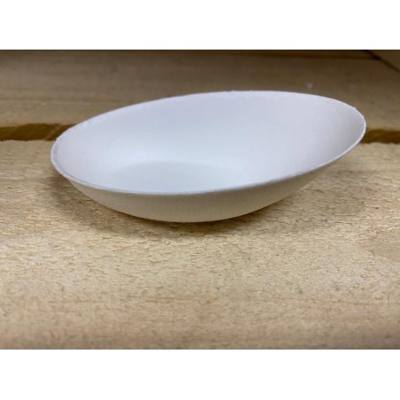 VAJILLA CATERING SERIE PULPA: MINI CUENCO OVAL BLANCO 8X5cm. 60ml. (50 Uds.) 100% Cana de Azucar Ref.82045