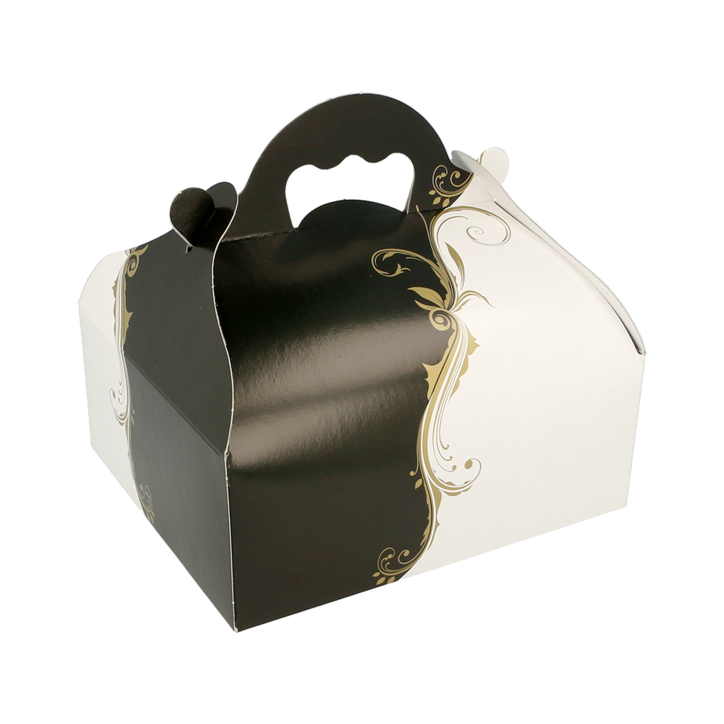 CAJAS PASTELERIA CON ASAS THEPACK DECORADO BLANCO Y NEGRO 16X18Xh7cm. 50Uds. Ref.204.78