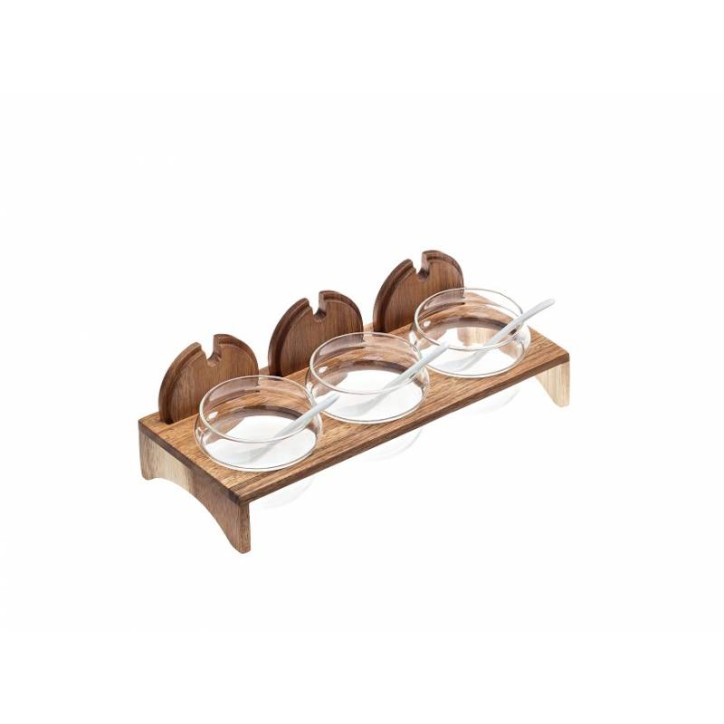 SET DE 3 TARROS PARA BUFFET CON SOPORTE Y CUCHARAS Ref.S5031