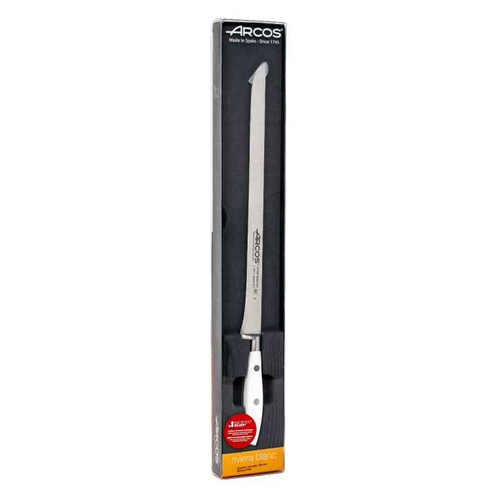 ARCOS SERIE RIVIERA BLANCO:: CUCHILLO JAMONERO 300mm. FORJADO Ref.231124