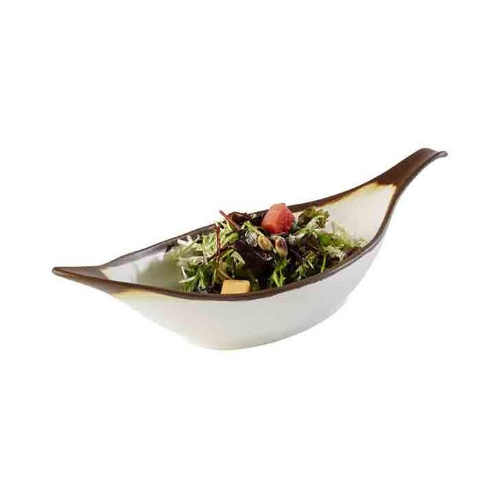 MELAMINA: CROCKER ENSALADERA CON FORMA DE HOJA COLOR BLANCO 42X14Xh9 5cm. (0 65 Ltrs.) Ref.84581