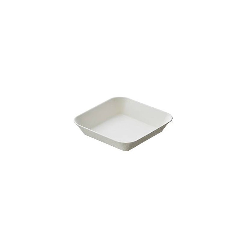 VAJILLA CATERING SERIE PULPA: MINI PLATITO HONDO CUBIC BLANCO 10X10Xh2cm.150ml. (50 Uds.) 100% Cana de Azucar Ref.Q2007 82048