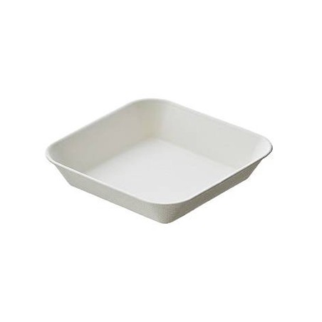 VAJILLA CATERING SERIE PULPA: MINI PLATITO HONDO CUBIC BLANCO 10X10Xh2cm.150ml. (50 Uds.) 100% Cana de Azucar Ref.Q2007 82048