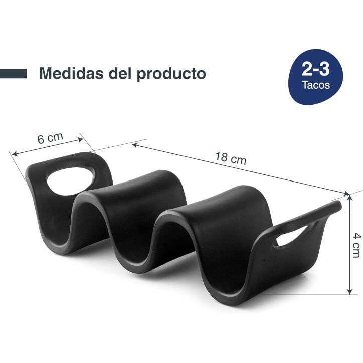 MELAMINA: RACK-SOPORTE REVERSIBLE NEGRO PARA  2 3 TACOS 18X6cm. Ref.63282