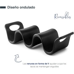 MELAMINA: RACK-SOPORTE REVERSIBLE NEGRO PARA  2 3 TACOS 18X6cm. Ref.63282