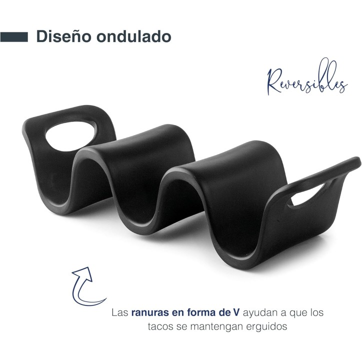 MELAMINA: RACK-SOPORTE REVERSIBLE NEGRO PARA  2 3 TACOS 18X6cm. Ref.63282