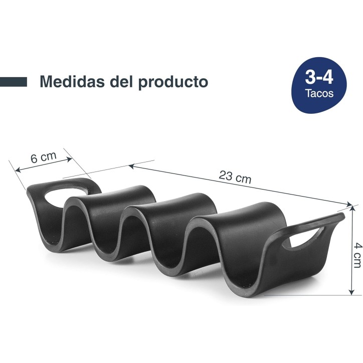 MELAMINA: RACK-SOPORTE REVERSIBLE NEGRO PARA 3 4 TACOS  23X6cm. Ref.63283