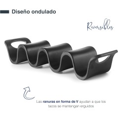 MELAMINA: RACK-SOPORTE REVERSIBLE NEGRO PARA 3 4 TACOS  23X6cm. Ref.63283