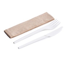 CUBIERTOS COMPOSTABLE: SET 3 1 CPLA CUCHILLO TENEDOR SERVILLETA (50uds.) Ref.001010414