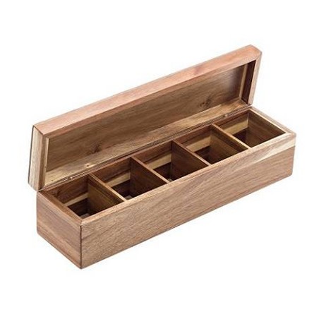 CAJA DE MADERA DE ACACIA PARA BOLSITAS DE TE Y MANZANILLAS 39X10 2Xh10cm. Ref.S5024