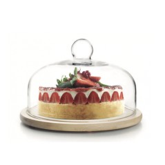 QUESERA CON TAPA DE CRISTAL Y BASE DE MADERA