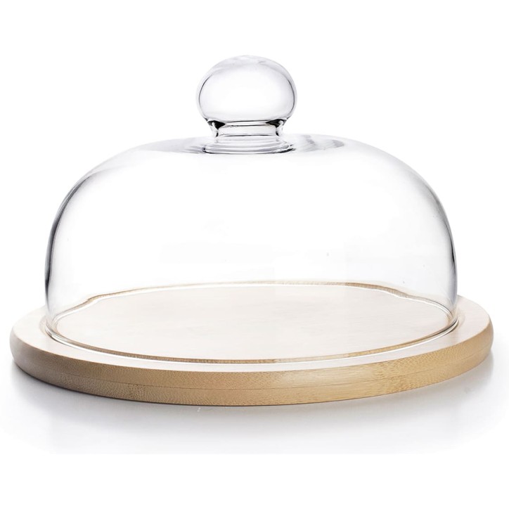 QUESERA CON TAPA DE CRISTAL Y BASE DE MADERA QUESERA CON TAPA DE CRISTAL Y BASE DE MADERA