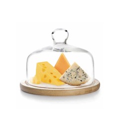 QUESERA CON TAPA DE CRISTAL Y BASE DE MADERA