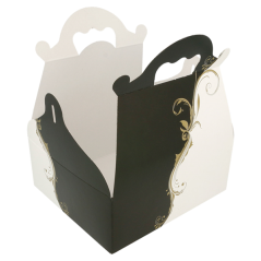 CAJA PASTELERIA: CON ASAS DECORADO BLANCO Y NEGRO 16X18Xh7cm. (50uni.) Ref.204.78