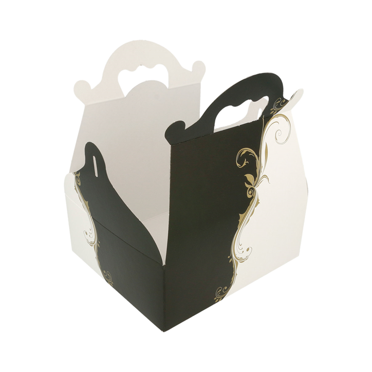 CAJA PASTELERIA: CON ASAS DECORADO BLANCO Y NEGRO 16X18Xh7cm. (50uni.) Ref.204.78