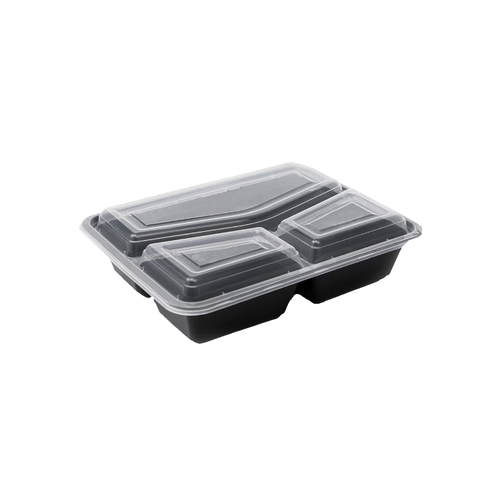 ENVASE REUTILIZABLE POLIPROPILENO 3 compartimentos BASE NEGRA TAPA TRANSPARENTE (PACK 150 Uds.) 930cc 230x180x62mm Ref.PDN148 ENVASE REUTILIZABLE POLIPROPILENO 3 compartimentos BASE NEGRA TAPA TRANSPARENTE (PACK 150 Uds.) 930cc 230x180x62mm Ref.PDN148