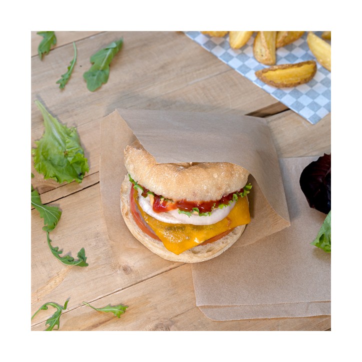 BOLSAS PAPEL: ABIERTA 2 LADOS KEBAB HAMBURGUESA 16X16 5cm. "NATURAL" (500und.) Ref.233.16