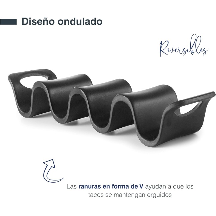 MELAMINA: RACK-SOPORTE REVERSIBLE NEGRO PARA 3 4 TACOS  23X6cm. Ref.63283