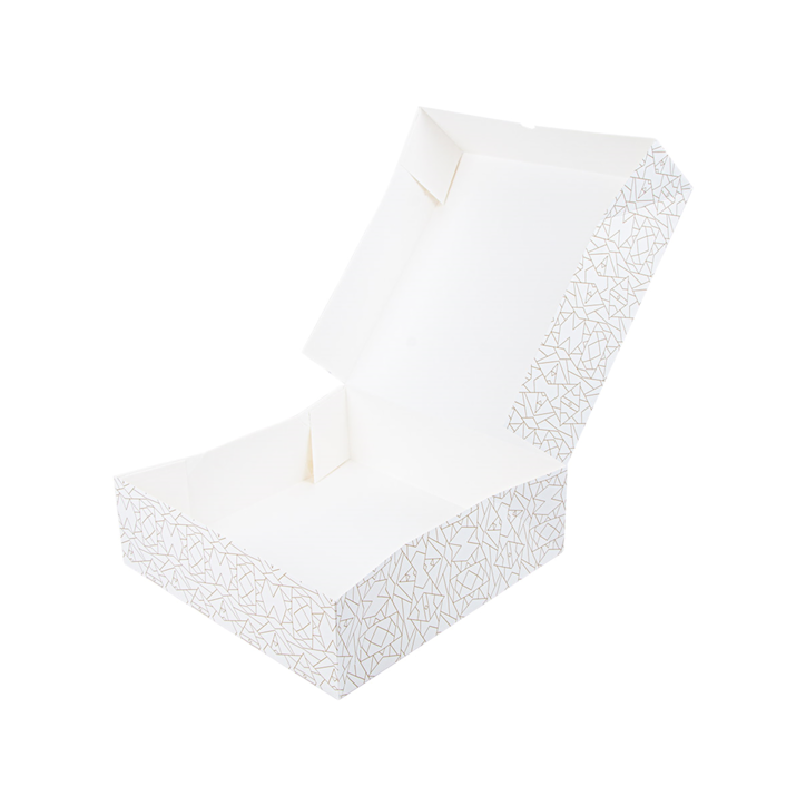 CAJA PASTELERIA: CUADRADA SIN VENTANA DECORADO BLANCO Y DORADO 28X28X10cm. (50Und.) Ref.253.34 CAJA PASTELERIA: CUADRADA SIN VENTANA DECORADO BLANCO Y DORADO 28X28X10cm. (50Und.) Ref.253.34