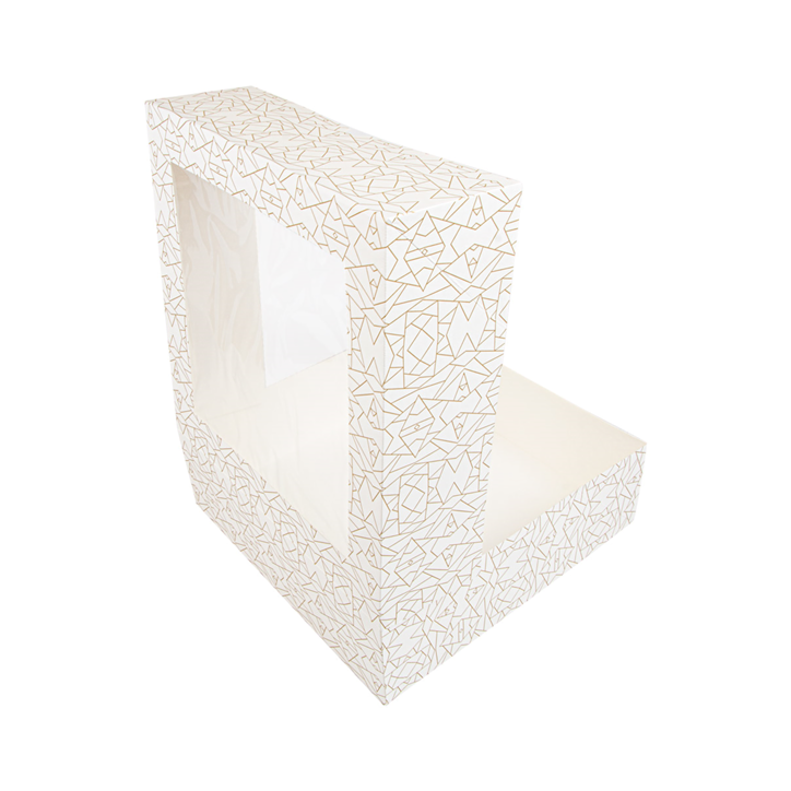CAJA PASTELERIA: CUADRADA CON VENTANA DECORADO BLANCO Y DORADO 32X32Xh10cm. (50Und.) Ref.253.30 CAJA PASTELERIA: CUADRADA CON VENTANA DECORADO BLANCO Y DORADO 32X32Xh10cm. (50Und.) Ref.253.30