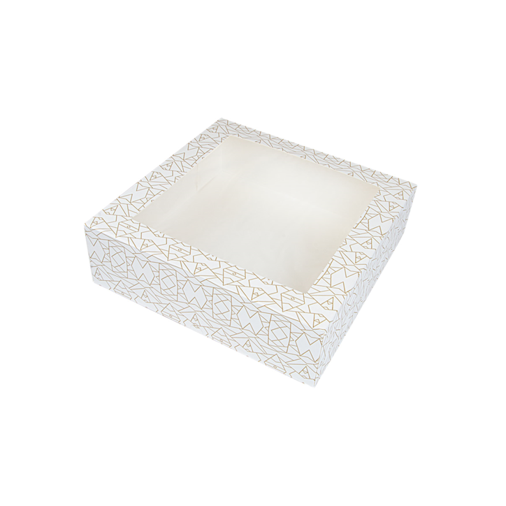 CAJA PASTELERIA: CUADRADA CON VENTANA DECORADO BLANCO Y DORADO 32X32Xh10cm. (50Und.) Ref.253.30 CAJA PASTELERIA: CUADRADA CON VENTANA DECORADO BLANCO Y DORADO 32X32Xh10cm. (50Und.) Ref.253.30
