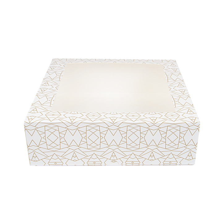 CAJA PASTELERIA: CUADRADA CON VENTANA DECORADO BLANCO Y DORADO 32X32Xh10cm. (50Und.) Ref.253.30 CAJA PASTELERIA: CUADRADA CON VENTANA DECORADO BLANCO Y DORADO 32X32Xh10cm. (50Und.) Ref.253.30