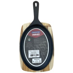 TRAMONTINA: SARTEN MIX GILL OVALADA DE HIERRO FUNDIDO CON BASE DE MADERA DE TEKA 38 5X19cm. - Ref.10239 638