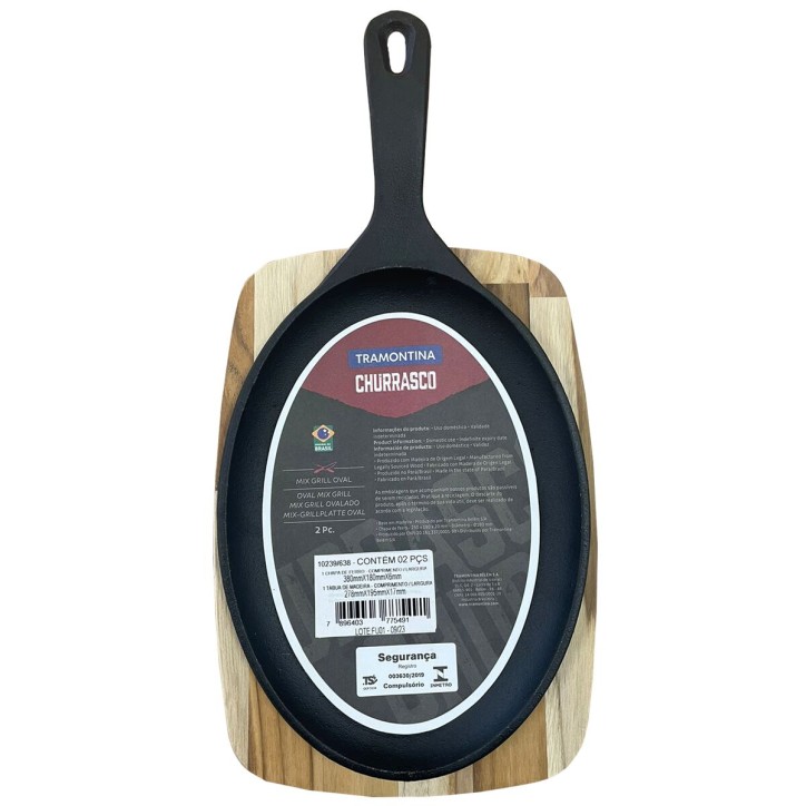 TRAMONTINA: SARTEN MIX GILL OVALADA DE HIERRO FUNDIDO CON BASE DE MADERA DE TEKA 38 5X19cm. - Ref.10239 638 TRAMONTINA: SARTEN MIX GILL OVALADA DE HIERRO FUNDIDO CON BASE DE MADERA DE TEKA 38 5X19cm. - Ref.10239 638