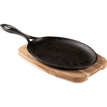 TRAMONTINA: SARTEN MIX GILL OVALADA DE HIERRO FUNDIDO CON BASE DE MADERA DE TEKA 38 5X19cm. - Ref.10239 638