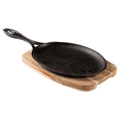 TRAMONTINA: SARTEN MIX GILL OVALADA DE HIERRO FUNDIDO CON BASE DE MADERA DE TEKA 38 5X19cm. - Ref.10239 638