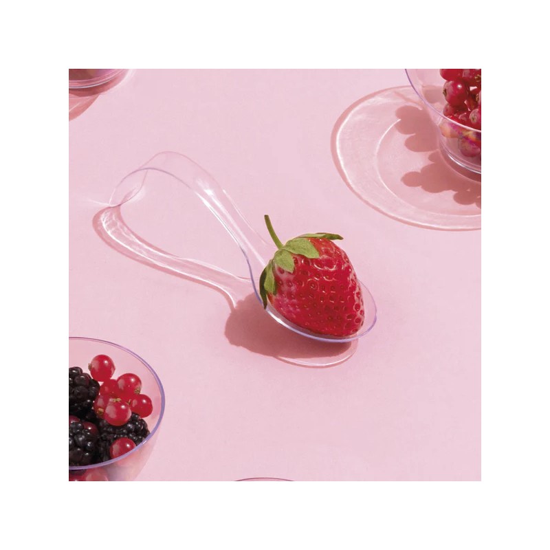 VAJILLA CATERING SERIE REUTILIZABLE: CUCHARA ARCO DE BOCADO TRANSPARENTE 12 8X4cm. PS 50 Uds. Ref.5672R