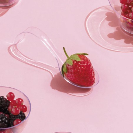 VAJILLA CATERING SERIE REUTILIZABLE: CUCHARA ARCO DE BOCADO TRANSPARENTE 12 8X4cm. PS 50 Uds. Ref.5672R