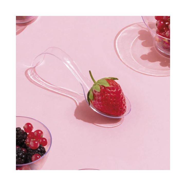 VAJILLA CATERING SERIE REUTILIZABLE: CUCHARA ARCO DE BOCADO TRANSPARENTE 12 8X4cm. PS 50 Uds. Ref.5672R