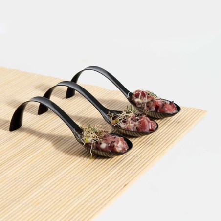 VAJILLA CATERING SERIE REUTILIZABLE: CUCHARA ARCO DE BOCADO NEGRO 12 8X4cm. PS 50 Uds. Ref.5682R