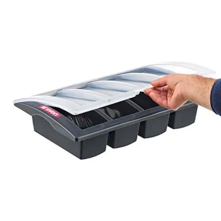 ARAVEN: PORTA CUBIERTOS CON TAPA PLASTICO HORECA 530X325Xh100mm. Ref.09863
