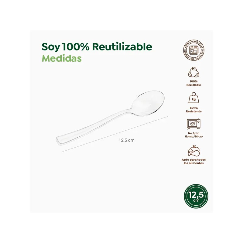 VAJILLA CATERING: MINI CUCHARA REUTILIZABLES 10 7Cm. TRANSPARENTE (50Uds.) Ref.1804R