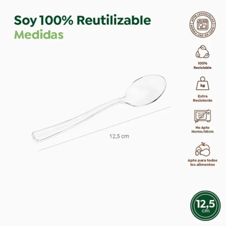 VAJILLA CATERING: MINI CUCHARA REUTILIZABLES 10 7Cm. TRANSPARENTE (50Uds.) Ref.1804R
