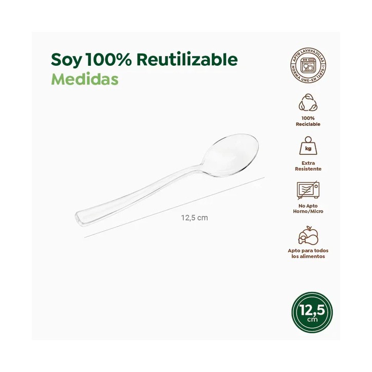 VAJILLA CATERING: MINI CUCHARA REUTILIZABLES 10 7Cm. TRANSPARENTE (50Uds.) Ref.1804R