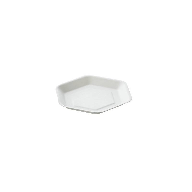 VAJILLA CATERING SERIE PULPA: MINI PLATO EXAGONAL 100% BIO 13X11 6Xh1 2cm. (50 Uds.) 100% Cana de Azucar Ref.Q2006