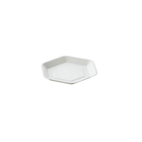 VAJILLA CATERING SERIE PULPA: MINI PLATO EXAGONAL 100% BIO 13X11 6Xh1 2cm. (50 Uds.) 100% Cana de Azucar Ref.Q2006
