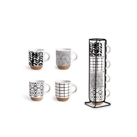 SET 4 TAZAS 130ml. DECORADAS MARKEN   SOPORTE  Ref.697201