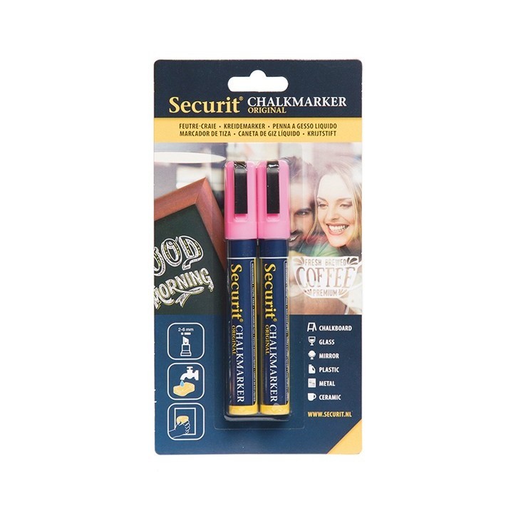 SECURIT: ROTULADOR DE TIZA ROSA PUNTA GRUESA 2-6mm PACK 2  Ref.BL-SMA510-PI